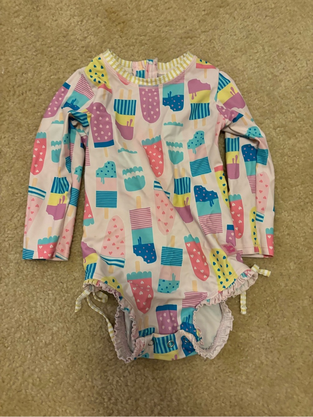 Ruffle Butts 2T-Sleeve One-Piece Swimsuit in Pastel Popsicle Print